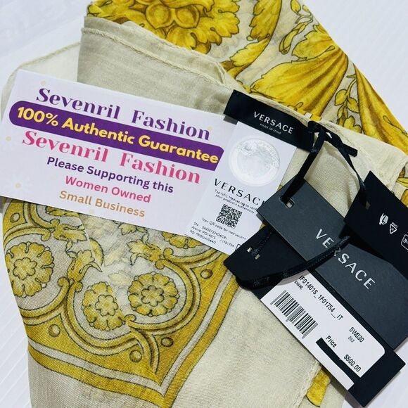 Versace Barocco Ivory Gold Silk Modal Shawl Scarf Large 140cm NWT $500 - Picture 9 of 11
